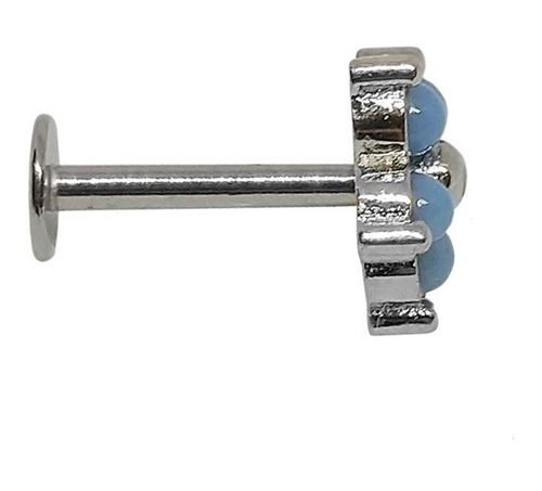 Piercing Labret Flor Con Opalo Celeste Acero Quirurgico Color Plateado