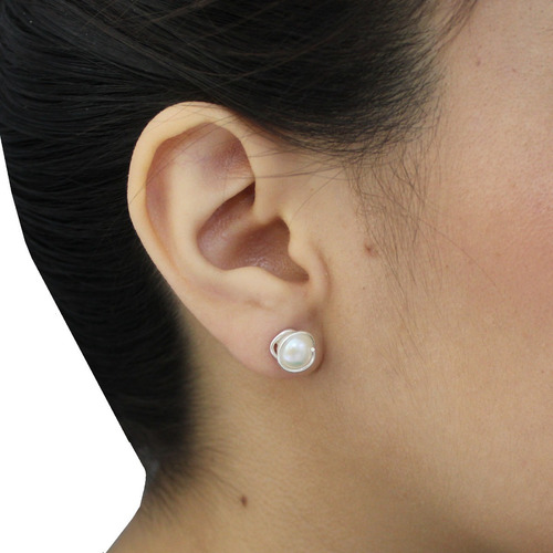 Imagen 7 de 10 de Aretes Broqueles De Perla Natural Y Plata 925 Mujer Agálea