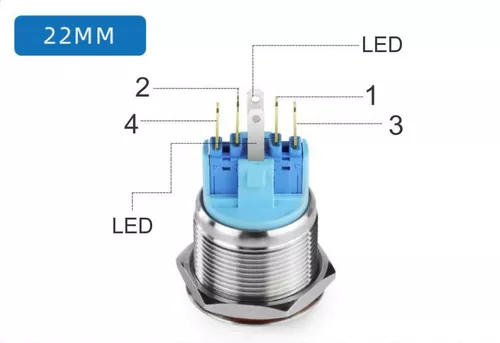 Boton Pulsador De Metal Sin Retencion 16mm - Led 12v Azul