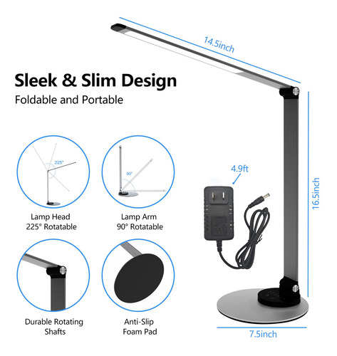 Lámpara Led De Escritorio Plegable Con Carga Usb Y Control T