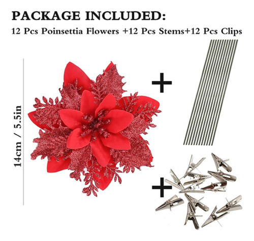 A 10 Flores Artificiales De Nochebuena Rojas De 14 Cm For