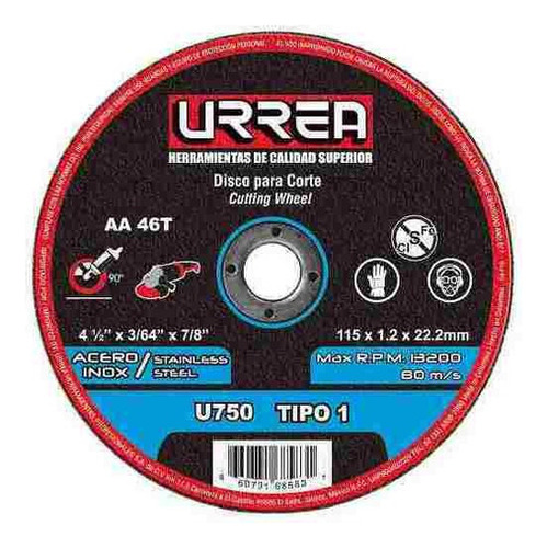 Disco T/1 Inox4-1/2x3/64 M/pes U750 Urrea Color Negro
