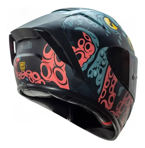 Casco Cerrado Para Moto Kov Aircut Kraken Azul Negro Color