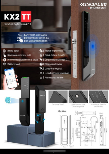 Imagen 2 de 8 de Cerradura Inteligente Keyplus Kx2-tt Push & Pull Balintech