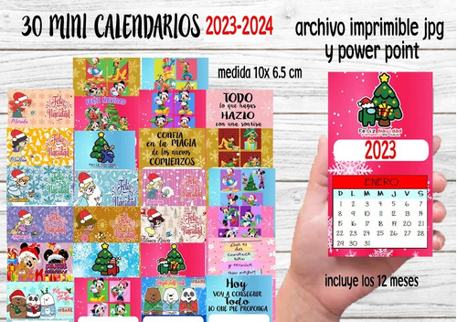 Kit Imprimible 30 Calendarios Mini Navidad 2023 2024