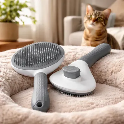 Escova Pet Autolimpante Rasqueadeira Magica Pelos Cães Gatos Cor Cinza