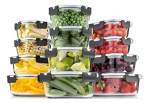 Comprar Set De Tuppers Tápers Herméticos MTL X12 Vidrio Reforzado Contenedor Con Tapa Plástica Clip Apto Microondas Freezer Horno Lavavajillas Kit Contenedores Conservadores Alimentos Cocina Cereales Verduras
