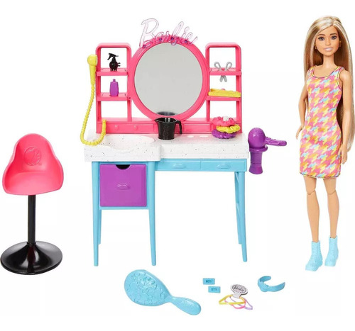 Barbie Salon De Belleza 15+ Accesorios Cambia Color Cabello
