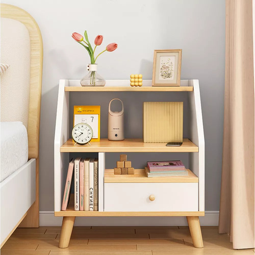 Buró De Madera Sencillos Mueble Para Recamaras Mesa De Noche Color Caqui