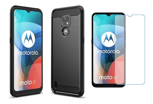 Funda Carbono + Vidrio P/ Motorola Moto E7 Plus G9 Play G9