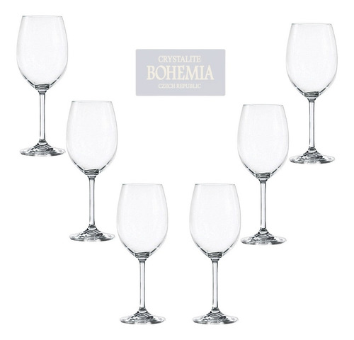 Jogo 6 Taças 450ml Cristal Bohemia Titanium