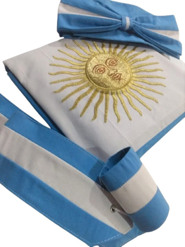 Juego Bandera Argentina Doble Sol, Con Moño Y Tahalí Grande 