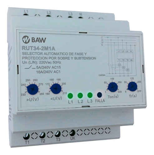 Selector Automático De Fase Baw Rut34-2m1a 16a 4 Mod