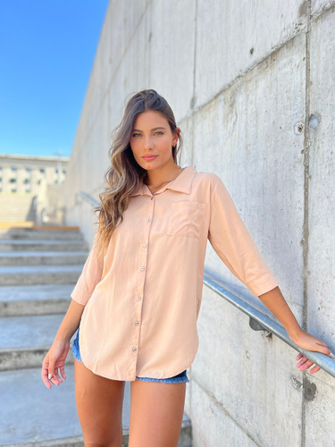 Imagen 5 de 10 de Camisa Larga Mujer Manga 3/4 Convertible A Corta Poplin