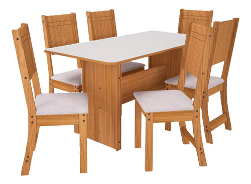 Juego De Comedor De 6 Sillas 1 Mesa Mdp Mdf Freijo Linho Ad Color Blanco Diseño De La Tela De Las Sillas Liso