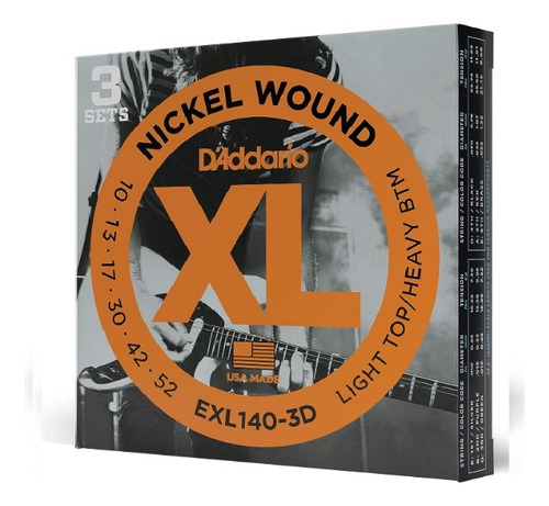 Encordadura Daddario Exl140-3d 3 Pack Guitarra Eléctrica