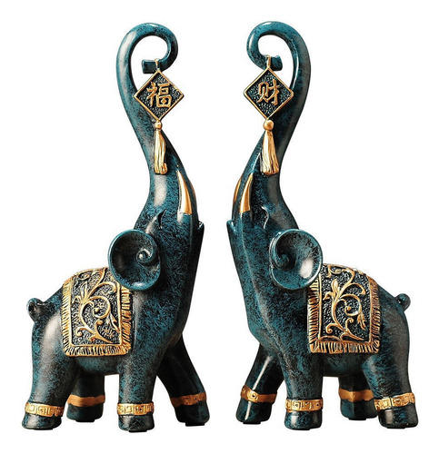 Estatua De Elefante De Resina Elegante Wealth, 2 Piezas