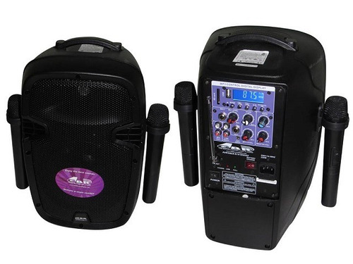 Bafle Profesional Portatil Bateria Mp3 Bluetotth + 2 Mic Inalambrico + Mic Cable Premi