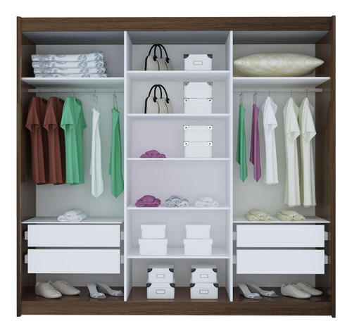 Guarda-roupa Eco 01 Esp 100% Mdf 3 Portas 4 Gav Bom Pastor Cor Naturale/Off