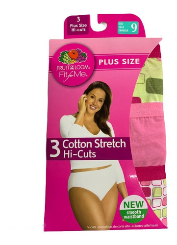 Pantaletas Fruit Loom 3 Pzs Plus Size Cotton Stretch Hi-cuts
