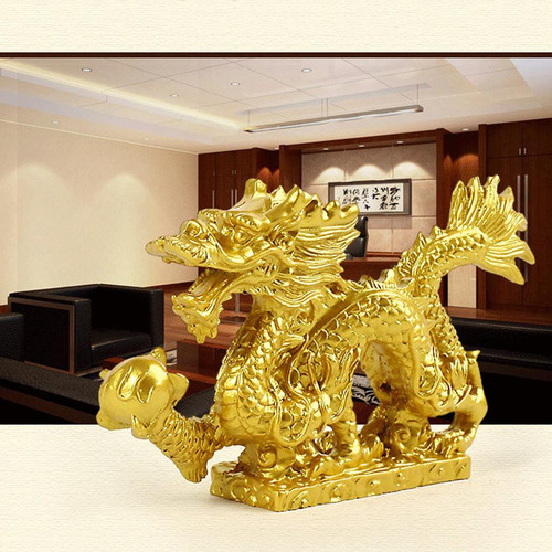 Dragón Dorado Con Base Estatuilla Coleccionable Estatua