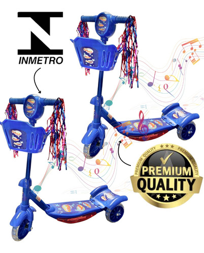 Patinete Infantil 3 Rodas Com Led Som Cesta Menino Cor Azul