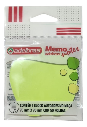 Post It Autoadesivo Maça Verde 50 Folhas Medida 70x70mm