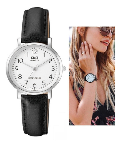 Reloj Analogo Qyq Mujer Quartz Pulso Cuero Resistente Agua