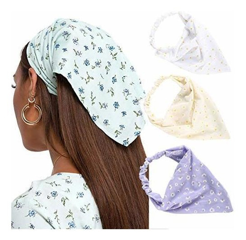 Diademas - Floral Elastic Hair Scarf Headband - 3 Pcs Chiffo