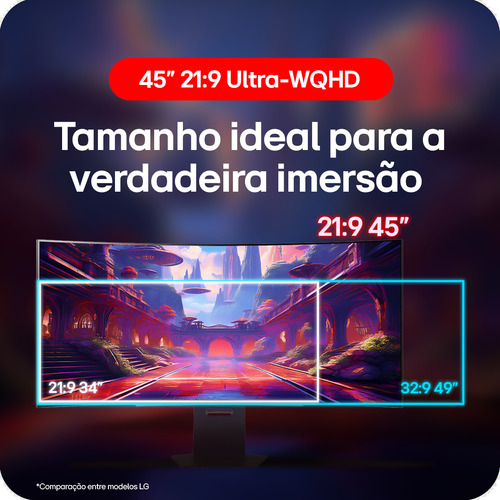 Monitor Gamer LG UltraGear OLED Curvo – Tela OLED 45”, QHD, HDR400 Trueblack, 240Hz, 0,03ms (GtG), NVIDIA G-SYNC