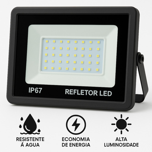 Kit 2 Refletor Led 300w Ip67 Potência Para Fachadas Preto Branco-frio