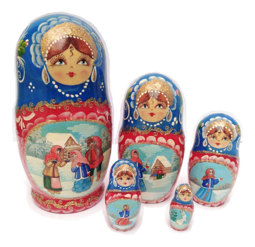 Muñecas Rusas Tradicional Decoracion Hogar Navidad 17 Cm 5pc