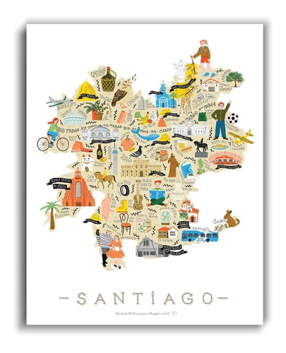 Mapa De Santiago Ilustrado - Lámina