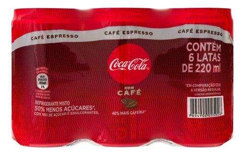 Pack Refrigerante Café Espresso Coca-Cola Mini Lata 6 Unidades 220ml Cada