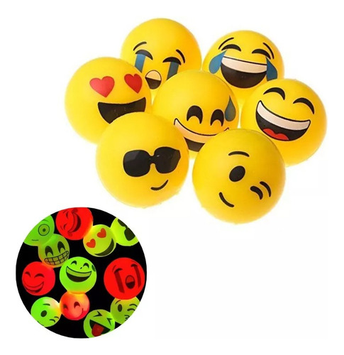 Pelota Emoji Luz Led Diam 70mm Niño Souvenir Juguete X12 Vdp