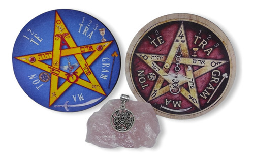 Set Protección Tetragramaton Medalla Y Simbolo 10cm Mdf Casa