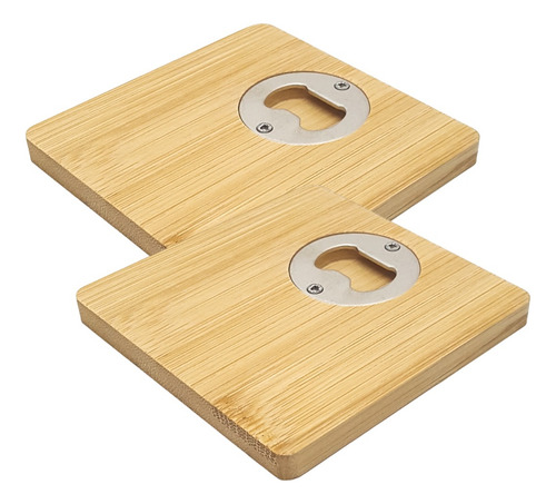 Destapador Abridor Portavasos Coaster Madera Bambu 2 Pack