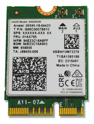 Placa inalámbrica Intel de doble banda, 5 GHz, Bluetooth 5.0 01ax795