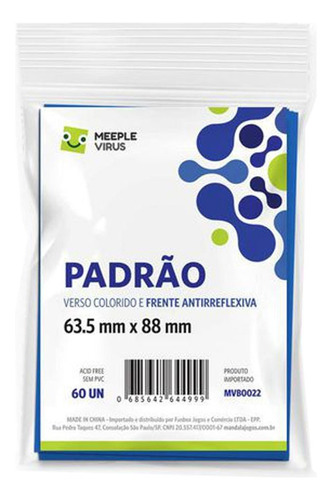 Sleeves Padrão 63,5 X 88mm Colorido Meeple Virus 60 Unidades