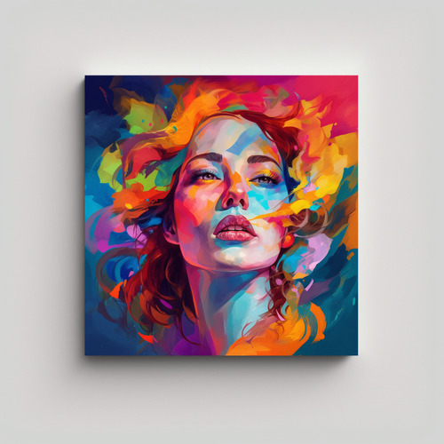 70x70cm Cuadro Abstracto Mujer Colores Vibrantes Estilo Neo-