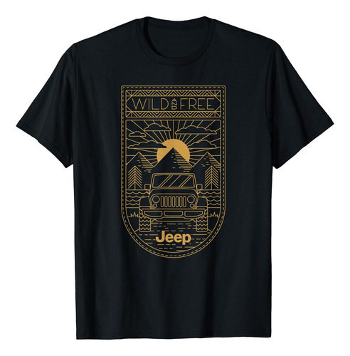 Jeep Wild & Free Polera Negra - Ajuste Clásico, Manga Cort