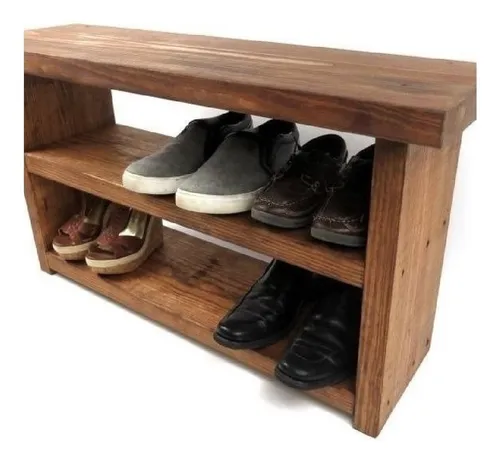 comprar Sapateira Banco De Madeira Maciça Porta Calçados Cor Imbuia