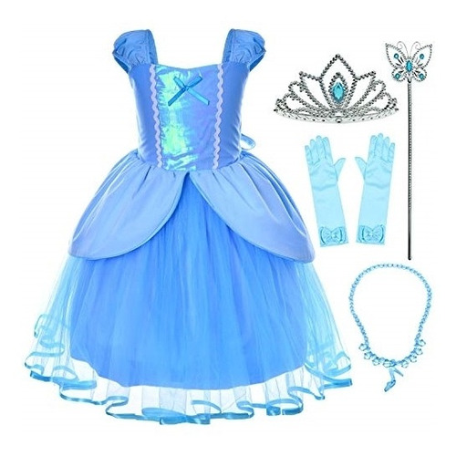 Disfraz De Cenicienta  Vestido Azul Para Niñas Talla  3-4t