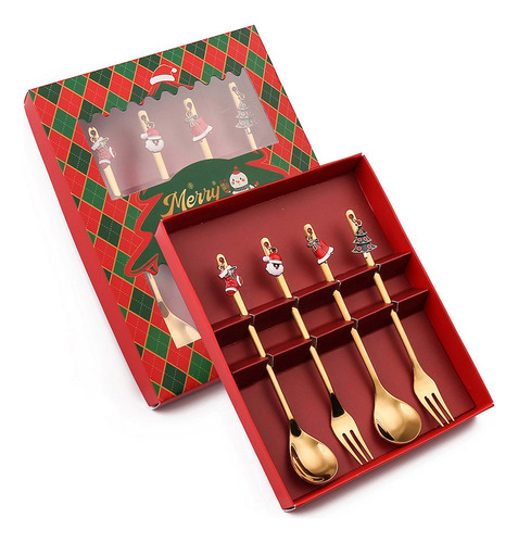 Q Cuchara De Navidad Y Tenedor De Postre Navideño De Acero