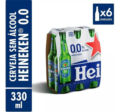 Pack Cerveja Heineken Zero Álcool Garrafa 330ml - 6 Unidades