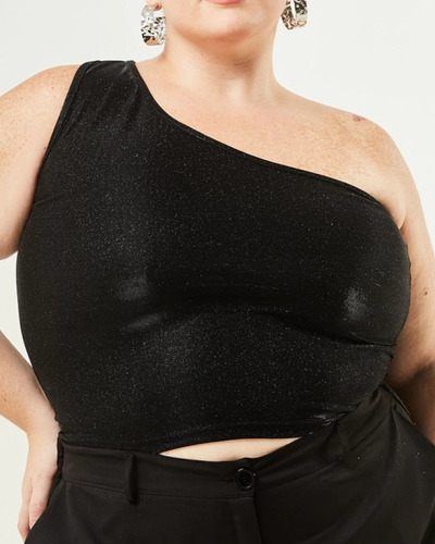 Top Glitter De Mujer Brillante Un Hombro Talles Grandes Naor