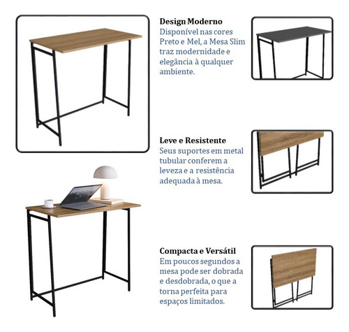 Escrivaninha Mesa Portátil 80cm Industrial Aço Notebook