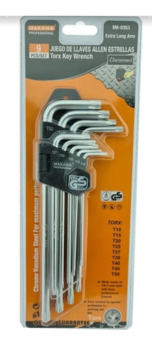 Set De Llaves Torx Allen Estrellas De T10-t50 9 Pzas Mk-0353