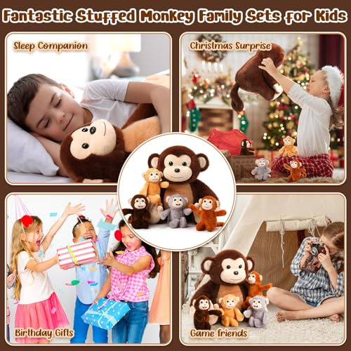 Conjunto De 5 Juguetes De Peluche De Mono Aoriher, 1 Mamá Mo
