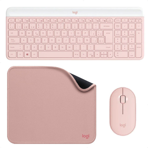 Combo Inalámbrico Logitech Mk470 + Pad Mouse Studio S / Rosa